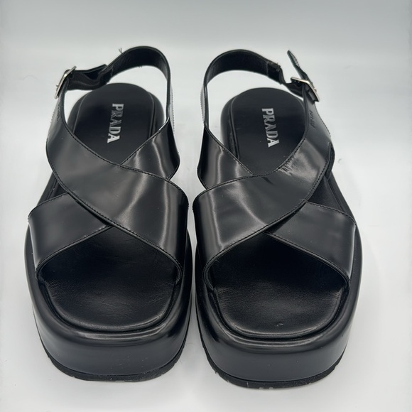 New PRADA Leather Slingback Sandals Black Size 41/ US 11 - Picture 5 of 12